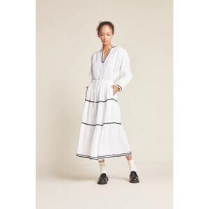 TROVATA Birds of Paradis Sz M Medium White Navy Ric Rac Makena B Maxi Skirt